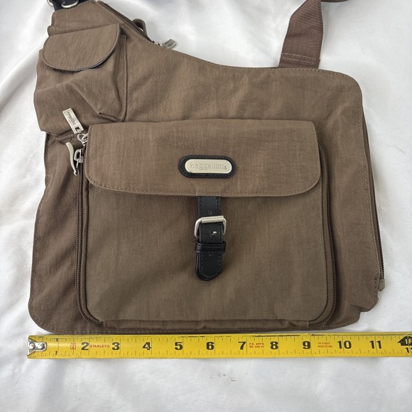 Baggallini Messenger Crossbody Shoulder Bag Purse Travel Brown Blue Interior - Picture 11 of 12